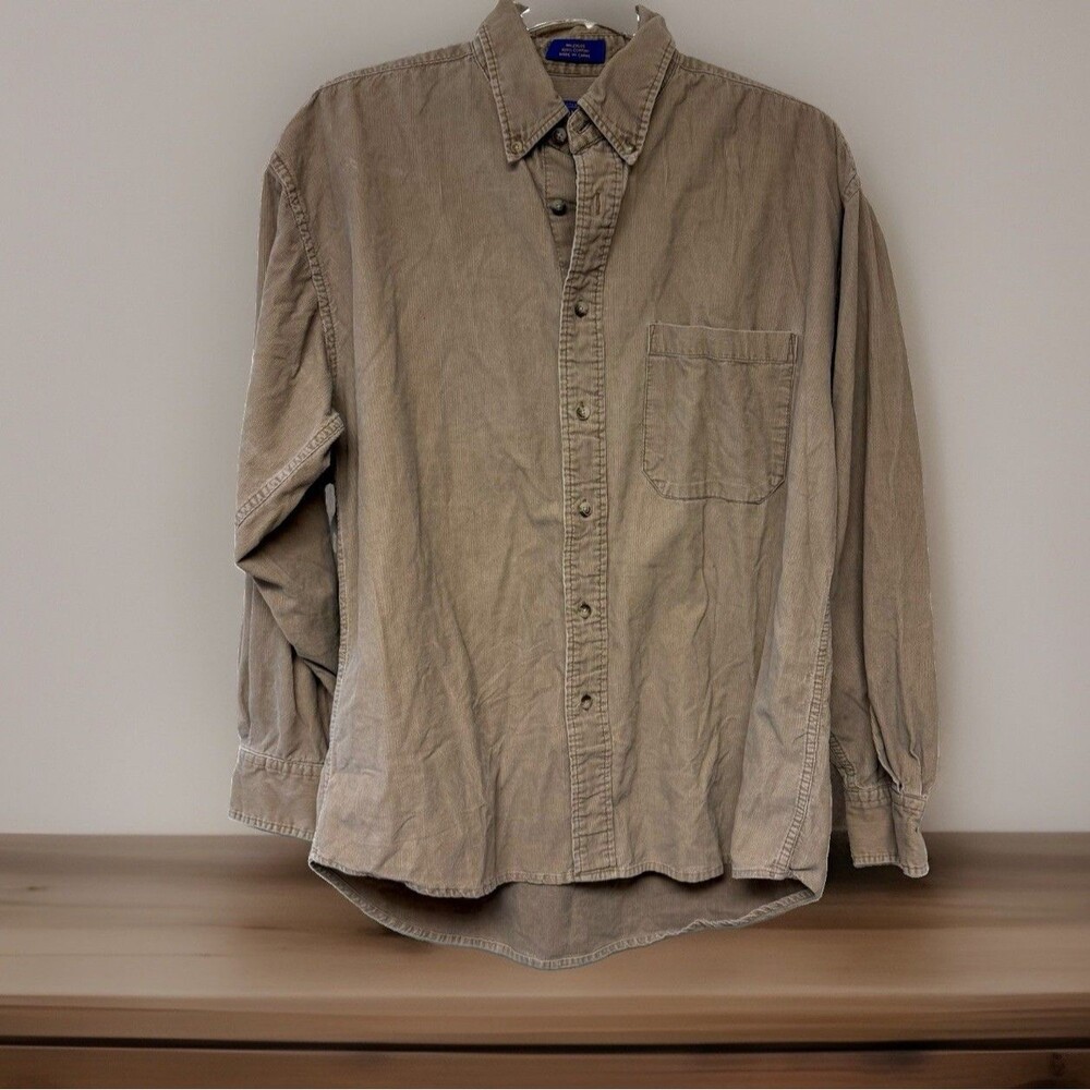 Vintage 90’s Pendleton Men’s M Button Up Corduroy Shirt Tan Cotton Pockets